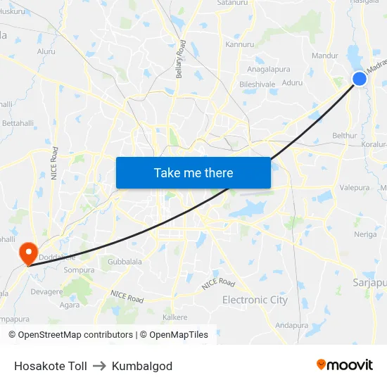 Hosakote Toll to Kumbalgod map