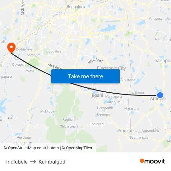 Indlubele to Kumbalgod map