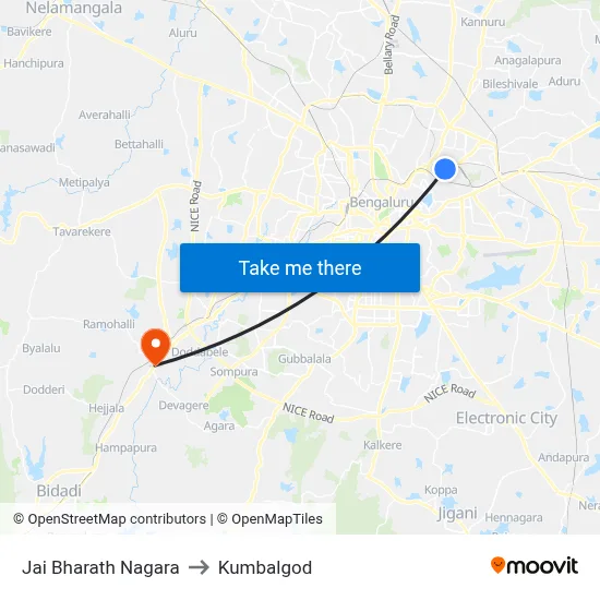 Jai Bharath Nagara to Kumbalgod map