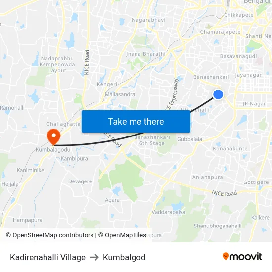 Kadirenahalli Village to Kumbalgod map