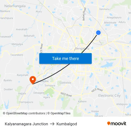 Kalyananagara Junction to Kumbalgod map
