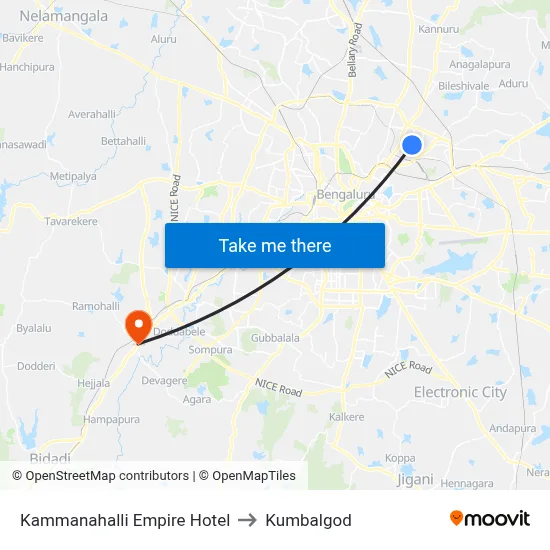 Kammanahalli Empire Hotel to Kumbalgod map