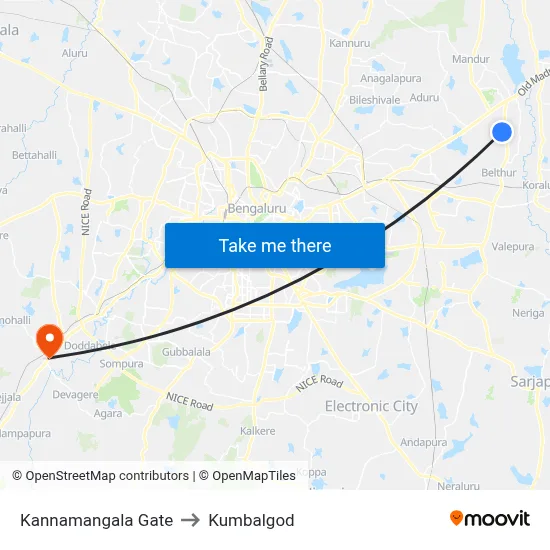 Kannamangala Gate to Kumbalgod map