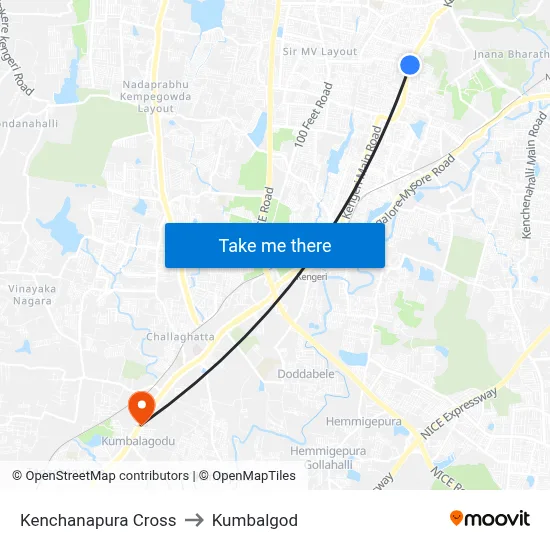 Kenchanapura Cross to Kumbalgod map