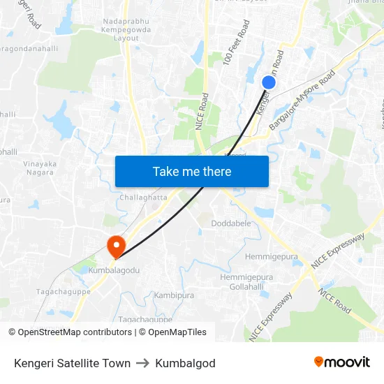 Kengeri Satellite Town to Kumbalgod map