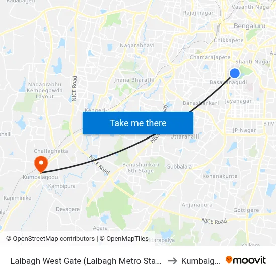 Lalbagh West Gate (Lalbagh Metro Station) to Kumbalgod map