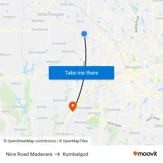 Nice Road Madavara to Kumbalgod map