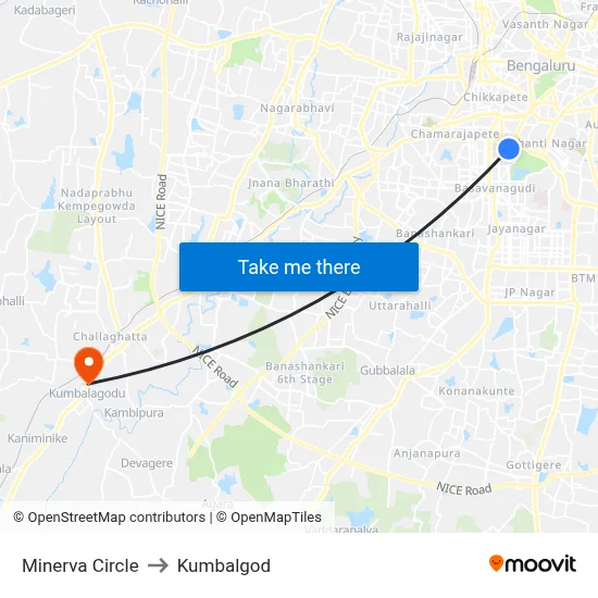 Minerva Circle to Kumbalgod map