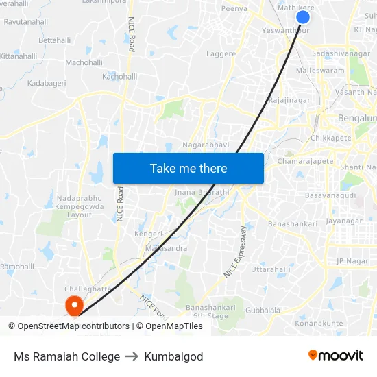 Ms Ramaiah College to Kumbalgod map
