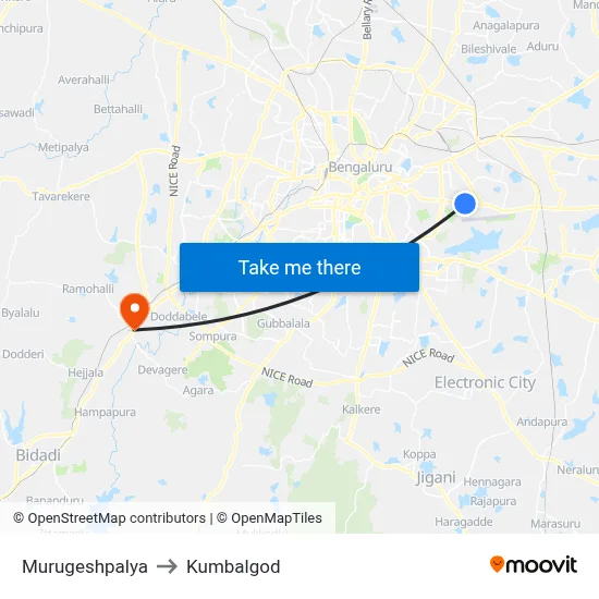 Murugeshpalya to Kumbalgod map
