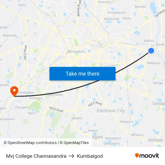 Mvj College Channasandra to Kumbalgod map