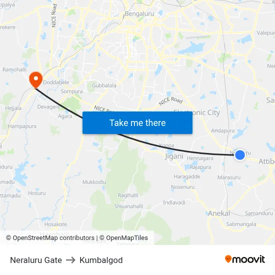 Neraluru Gate to Kumbalgod map