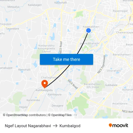 Ngef Layout Nagarabhavi to Kumbalgod map