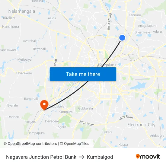 Nagavara Junction Petrol Bunk to Kumbalgod map