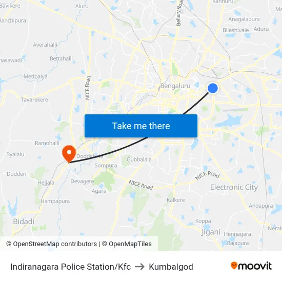 Indiranagara Police Station/Kfc to Kumbalgod map