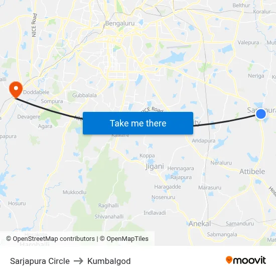 Sarjapura Circle to Kumbalgod map