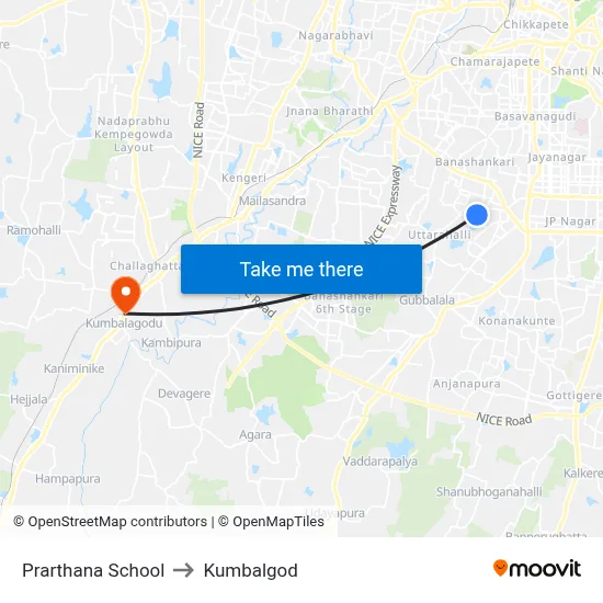 Prarthana School to Kumbalgod map