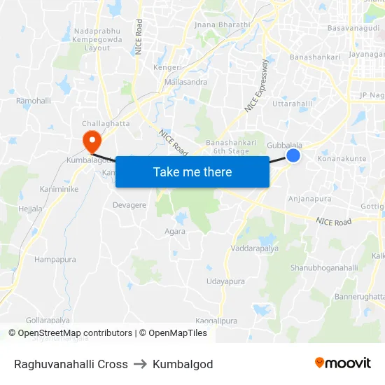 Raghuvanahalli Cross to Kumbalgod map