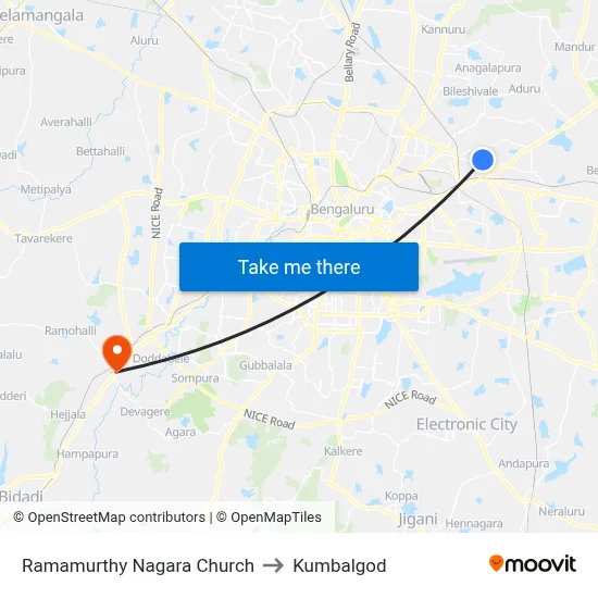 Ramamurthy Nagara Church to Kumbalgod map