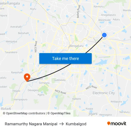 Ramamurthy Nagara Manipal to Kumbalgod map