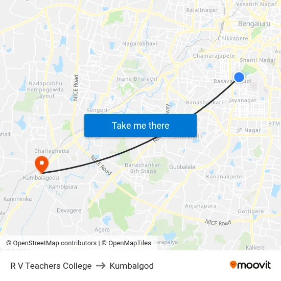 R V Teachers College to Kumbalgod map