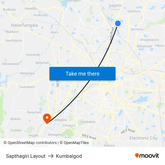 Sapthagiri Layout to Kumbalgod map