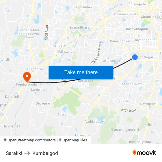 Sarakki to Kumbalgod map