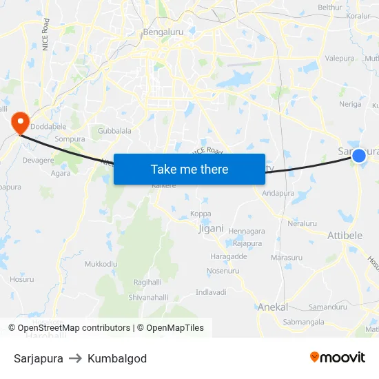 Sarjapura to Kumbalgod map