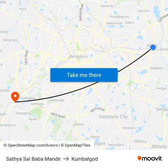 Sathya Sai Baba Mandir to Kumbalgod map