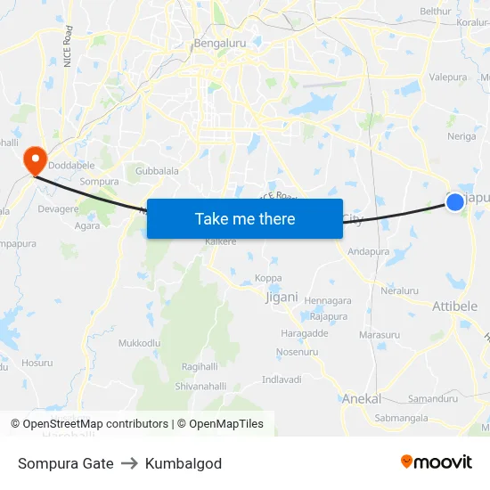 Sompura Gate to Kumbalgod map