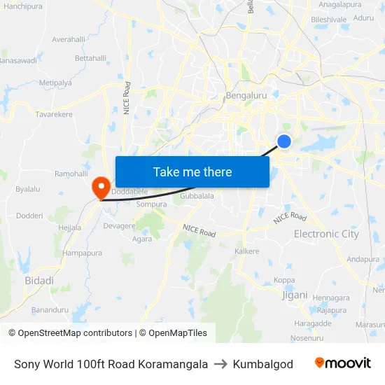 Sony World 100ft Road  Koramangala to Kumbalgod map