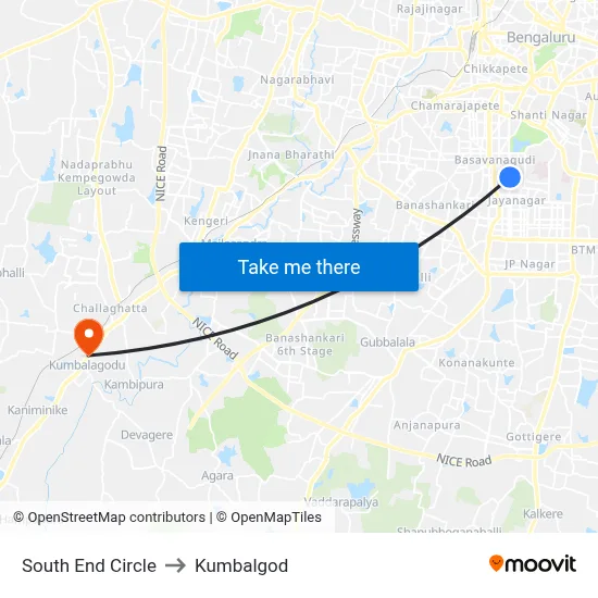 South End Circle to Kumbalgod map