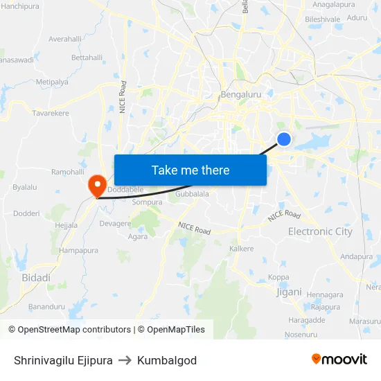 Shrinivagilu Ejipura to Kumbalgod map