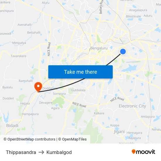 Thippasandra to Kumbalgod map