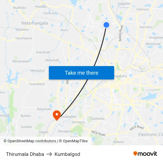 Thirumala Dhaba to Kumbalgod map