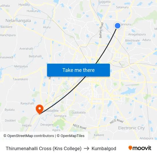 Thirumenahalli Cross (Kns College) to Kumbalgod map