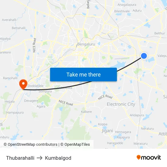 Thubarahalli to Kumbalgod map