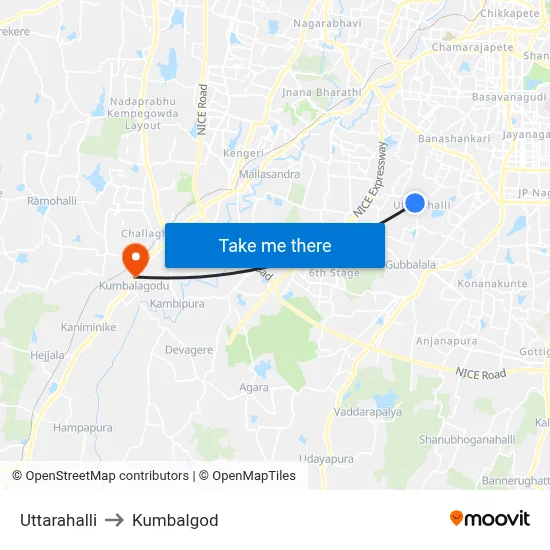 Uttarahalli to Kumbalgod map