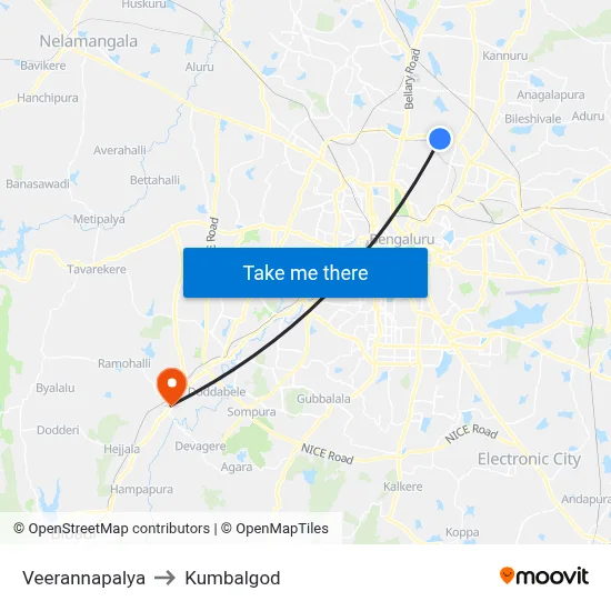 Veerannapalya to Kumbalgod map