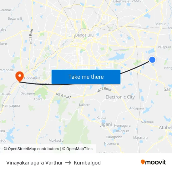 Vinayakanagara Varthur to Kumbalgod map