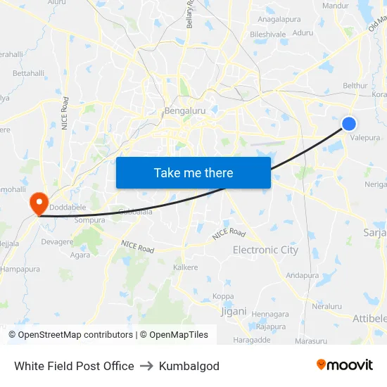 White Field Post Office to Kumbalgod map