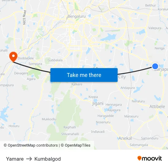 Yamare to Kumbalgod map