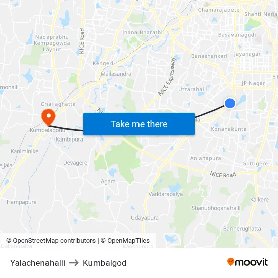 Yalachenahalli to Kumbalgod map