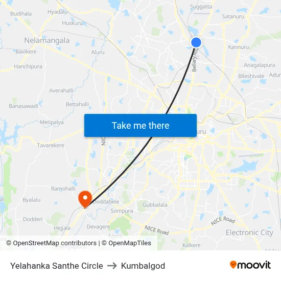 Yelahanka Santhe Circle to Kumbalgod map
