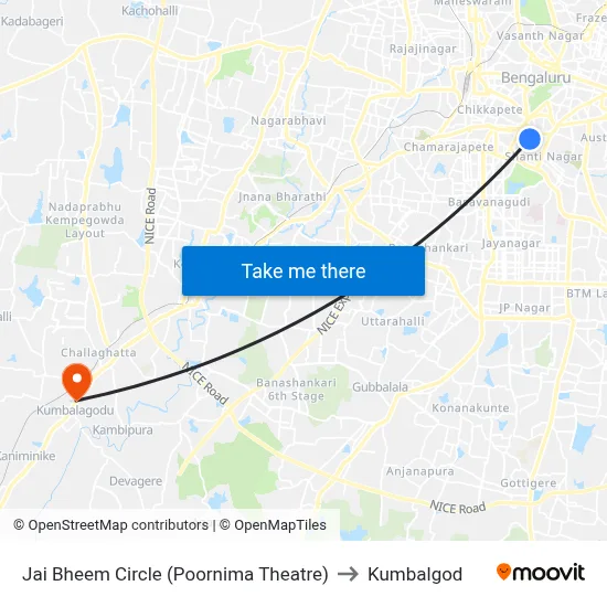 Jai Bheem Circle (Poornima Theatre) to Kumbalgod map