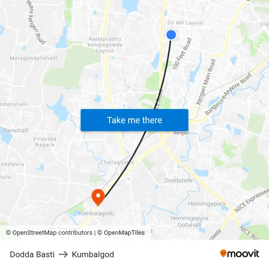Dodda Basti to Kumbalgod map