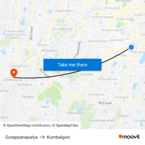 Gurappanapalya to Kumbalgod map