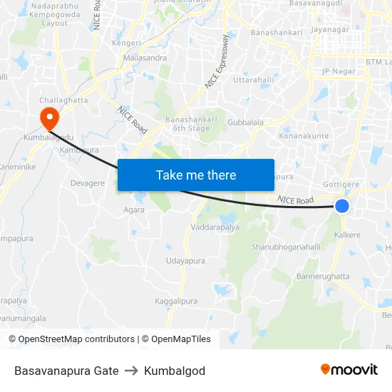 Basavanapura Gate to Kumbalgod map