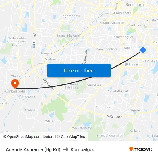 Ananda Ashrama (Bg Rd) to Kumbalgod map