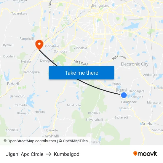 Jigani Apc Circle to Kumbalgod map